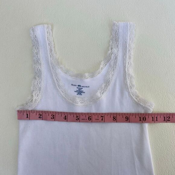 Brandy Melville White Ribbed Lace Trim Tank Top One Size - Picture 4 of 5